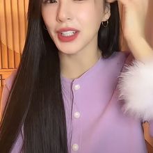 2025泰式外套张雨绮林小宅同款紫色开衫袖口毛毛拼接短上衣秋装女