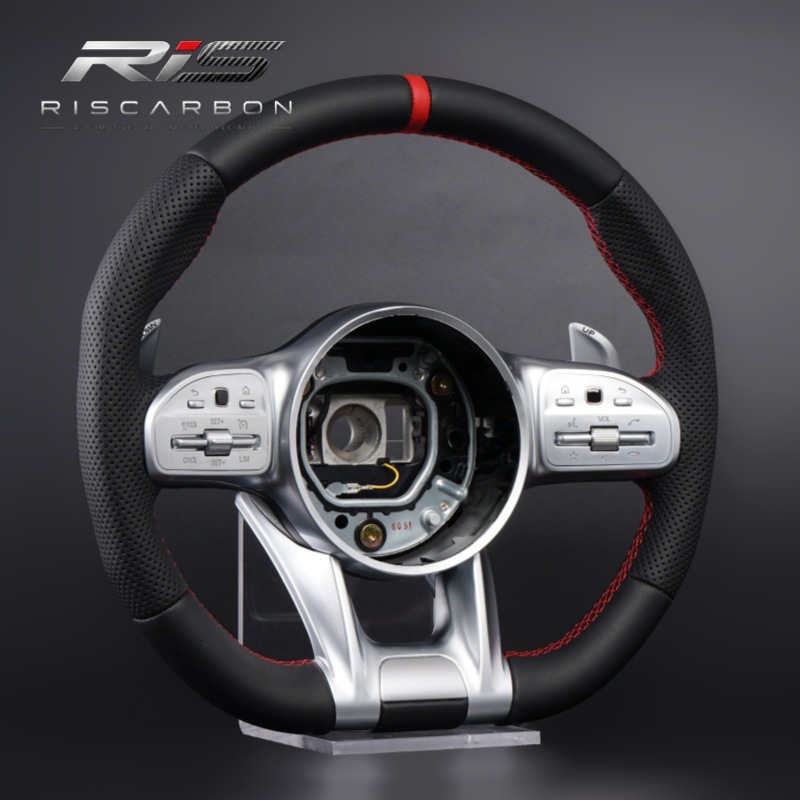 Compatible with Mercedes-Benz 809 leather steering wheel with silver keys and red markings W204 W205 W207 W211 A B C-Class