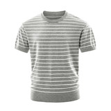 ZY8103T-D老钱风条纹圆领针织短袖通勤百搭夏季时尚简约T恤，男装针织衫/毛衣，星座614