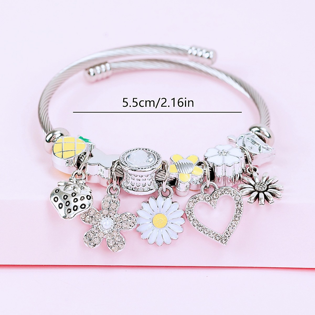Pulsera Panjia-Pulsera de explosión transfronteriza de bricolaje que gotea aceite diamantes de imitación girasol fresa piña margarita joyería de mariposa