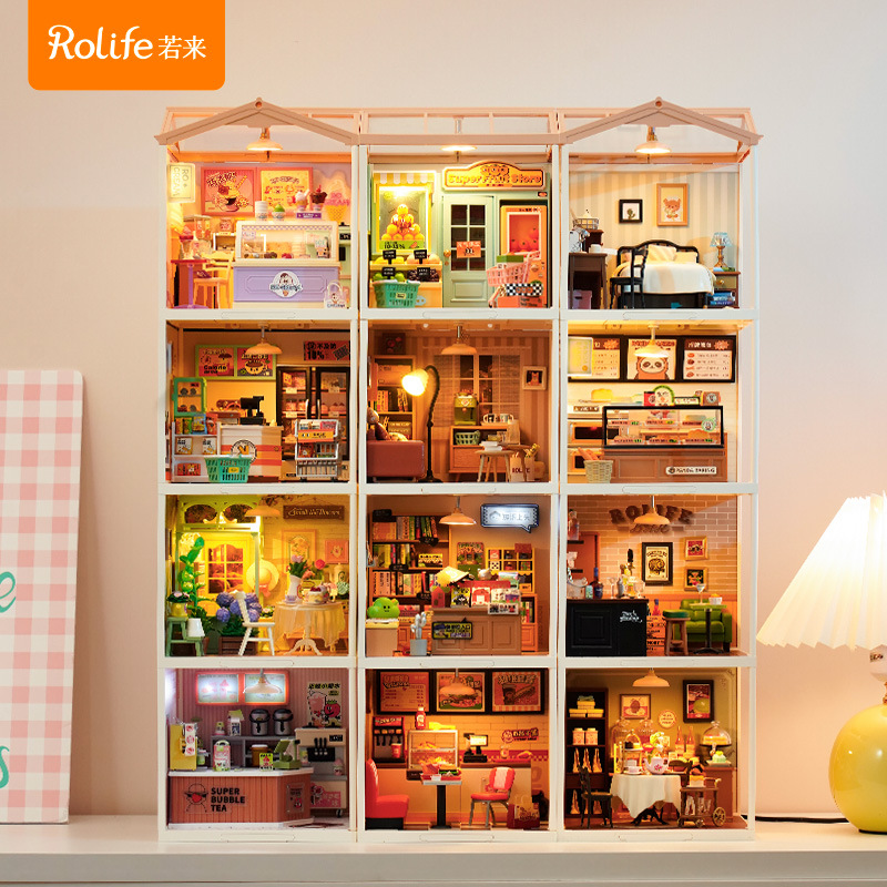 Rollife Ruo Lai Super World bloques de rompecabezas ensamblados modelo de juguete helado bricolaje cabaña regalo de cumpleaños