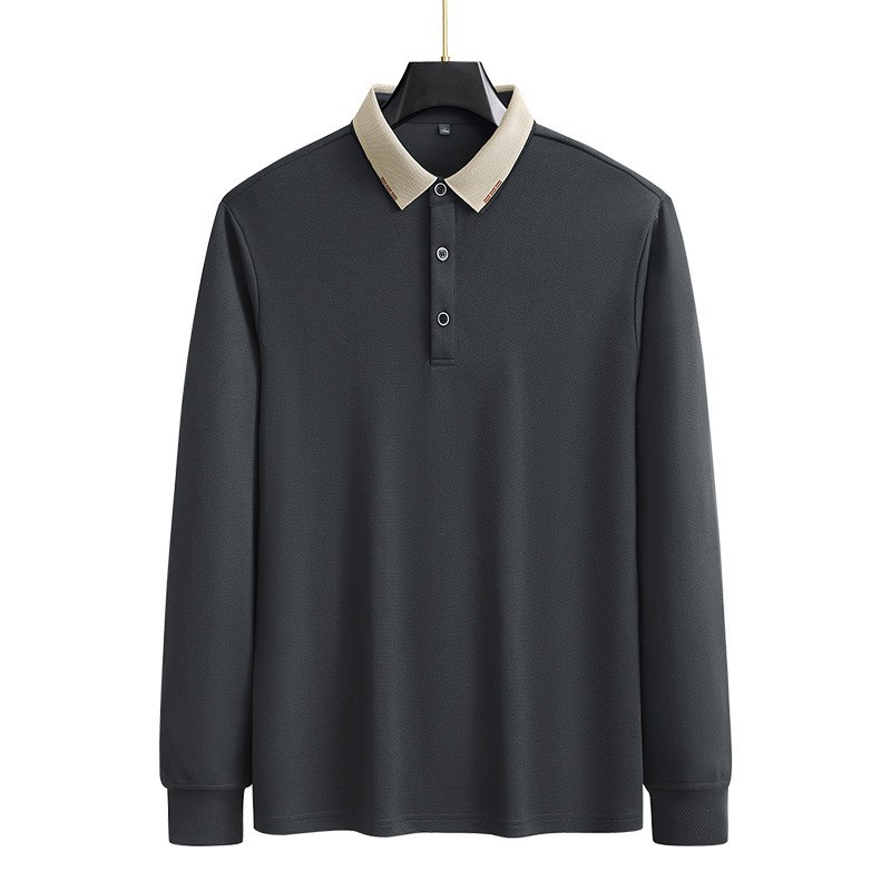 Primavera y otoño para hombres de manga larga papá delgada polo más camiseta de solapa de tamaño grande camiseta para hombres de camiseta de base casual