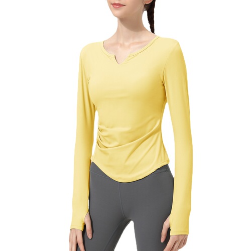Athena Lulu Yoga Wear Long Sleeve Women's New Style with Bra Cup V-Neck Bare Feeling Sports Running Fitness Top T-Shirt