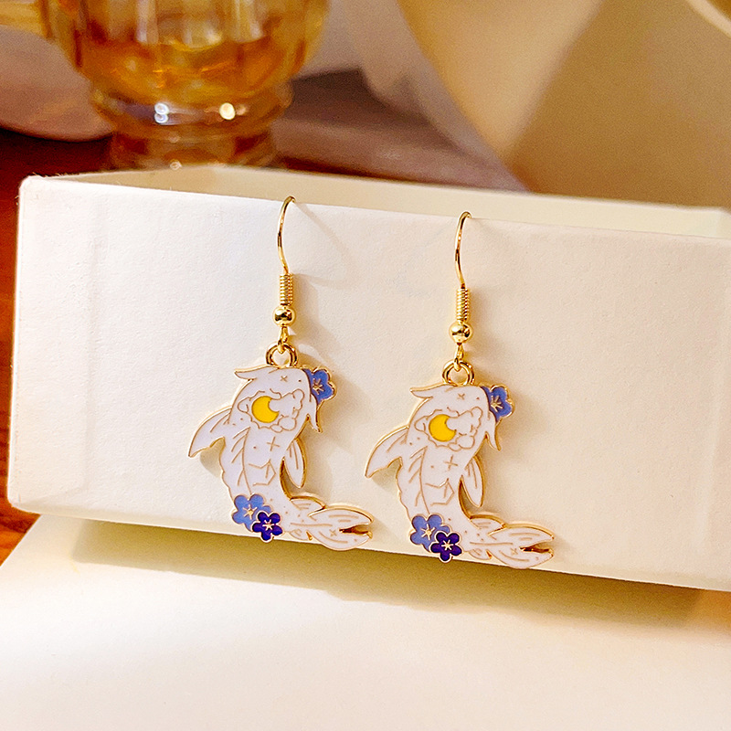 18g Weight Drop Earrings Classification 1 Pair Quantity Daily Occasion Alloy Material Rabbit, Moon, Heart Shape Pattern Women'S Gender Enamel Design Cute Style Cute Rabbit Moon Heart Shape Alloy Enamel Women's Drop Earrings 1 Pair 8