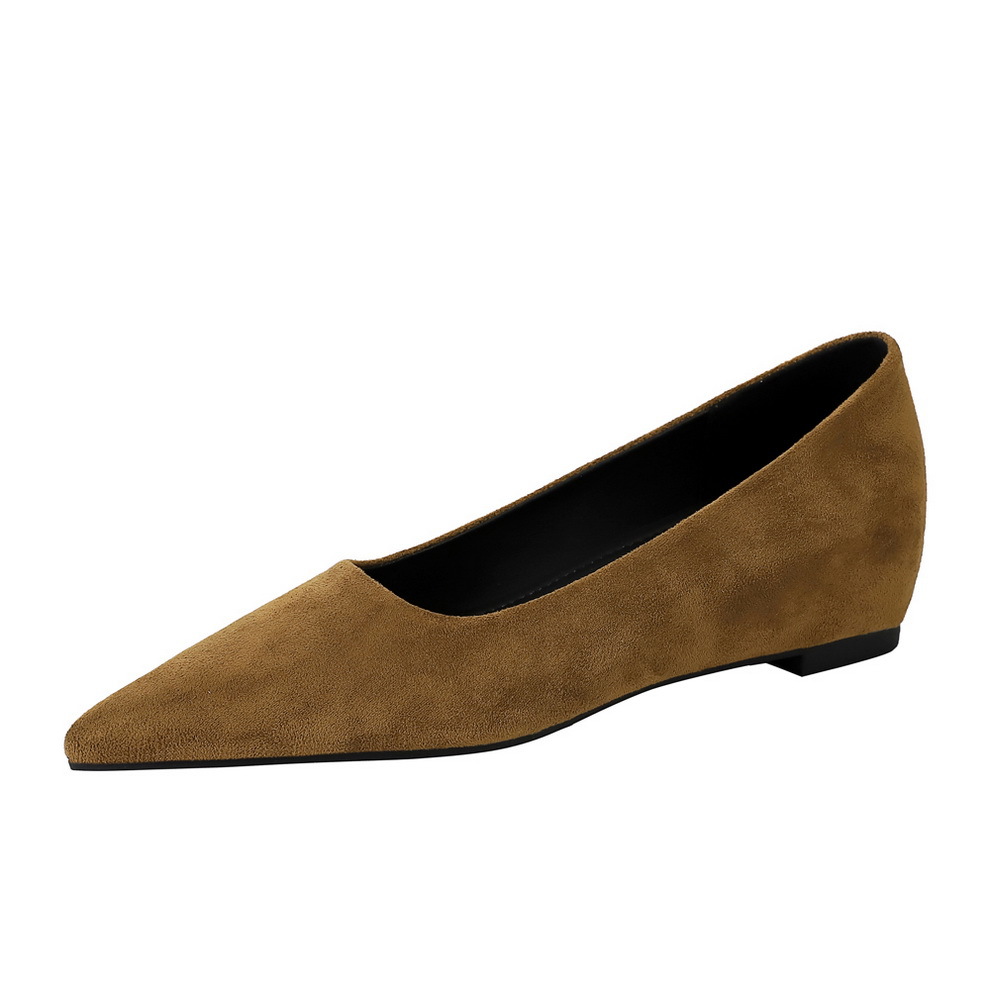9121 French style pointed single shoes for women, flat bottom, shallow mouth, suede, increased height, casual, simple commuting, work, floating shoes