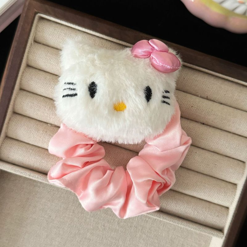 粉色领结毛绒猫咪大肠发圈日系可爱甜美女孩马尾发绳发饰批发新款|undefined