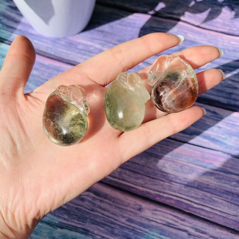 水晶吊坠 天然绿幽灵原石雕刻钱袋水晶挂饰 图 2