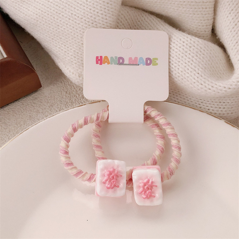 Un par ~ Simulación personalidad fortuna mahjong lazo para el cabello linda chica atar cuerda para el cabello todo fósforo banda de goma cuerda para el cabello accesorios para el cabello