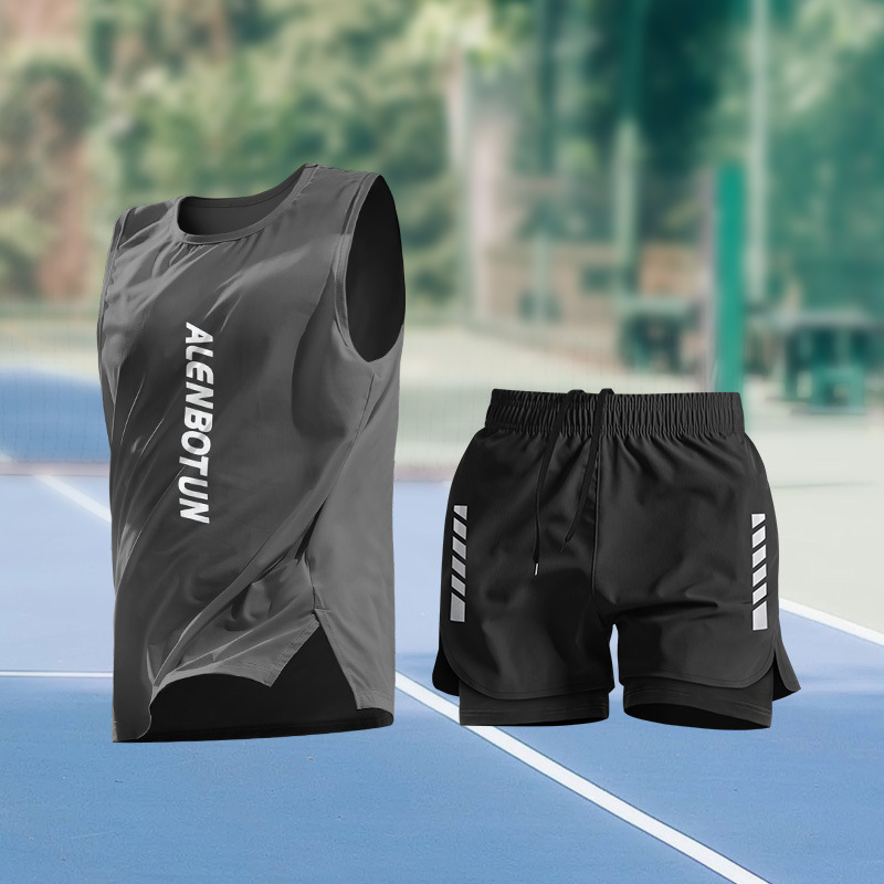 ランニングスポーツスーツメンズ夏の新しいマラソントレーニングフィットネス服プロの速乾性バスケットボールベストショーツ|undefined