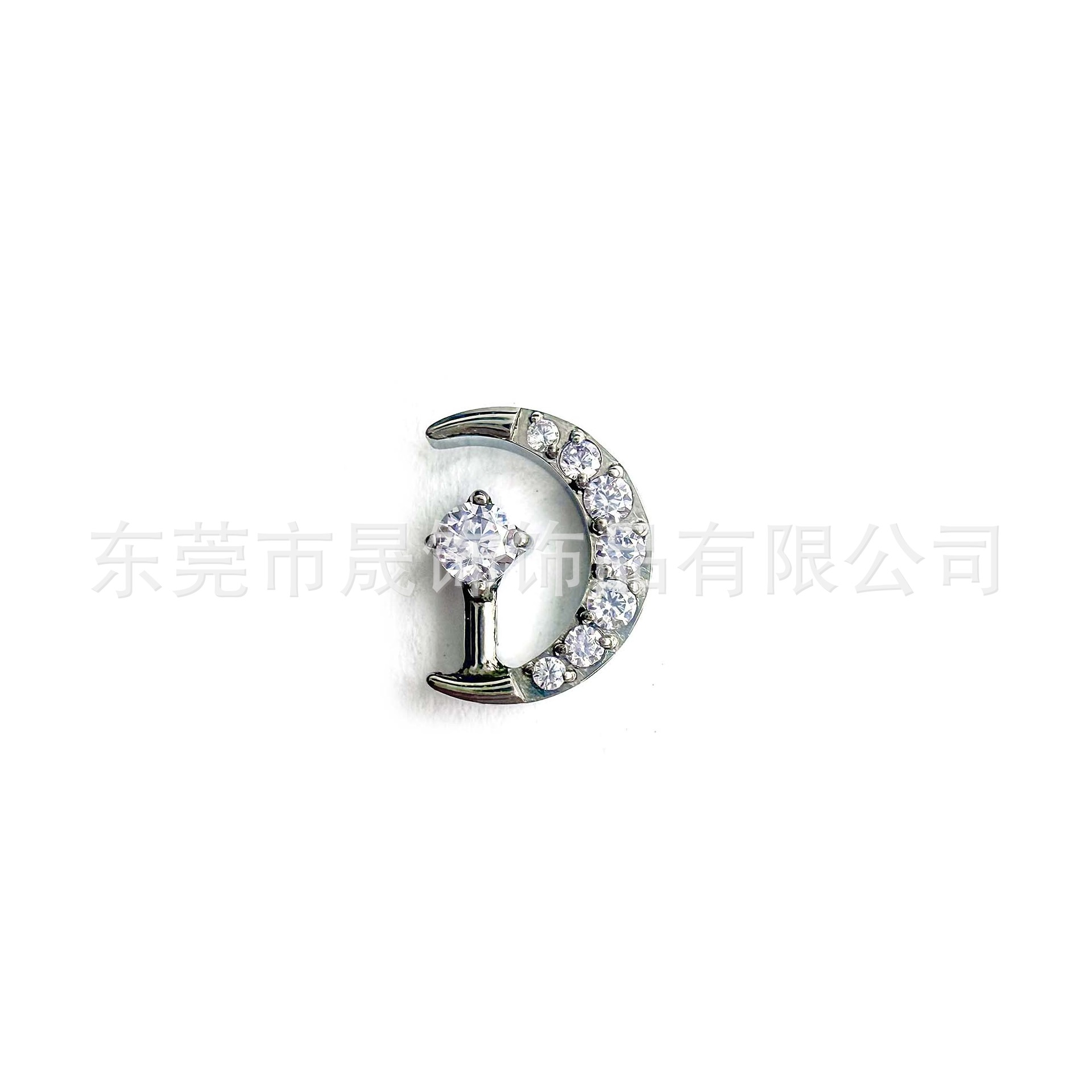 F136 Titanium Studded Cubic Zirconia Moon Ear Stud Labret Stud 植入级 G23 Implant Grade Titanium 人体 Piercing Jewelry Helix Cartilage Stud