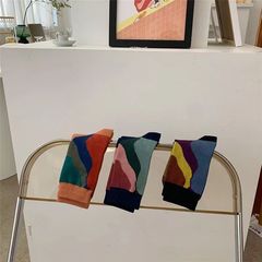 Korean-style new spring/summer retro-textured mid-calf socks—stylish street-style Morandi-colorblock mid-length socks for women