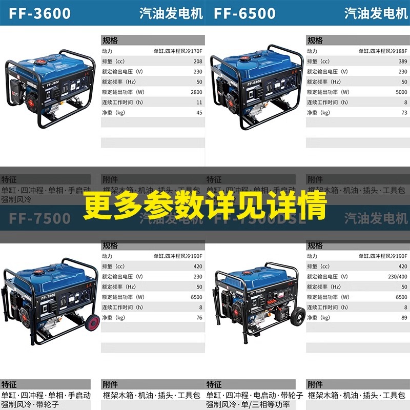 Dongcheng generador de gasolina pequeño generador de cobre puro doméstico al aire libre monofásico 220V trifásico 380V portátil