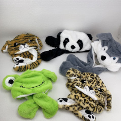 兒童帽子老虎圍巾帽可愛哈士奇卡通冬天保暖護耳帽一捏耳朵會動帽