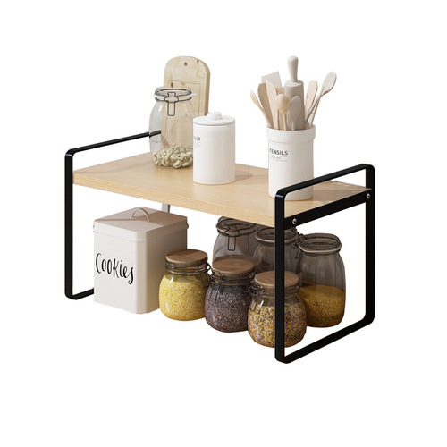 PK7J Double-layer Spice Rack Kitchen Storage Shelf Tabletop Tiered Multifunctional Sink Miscellaneous Storage