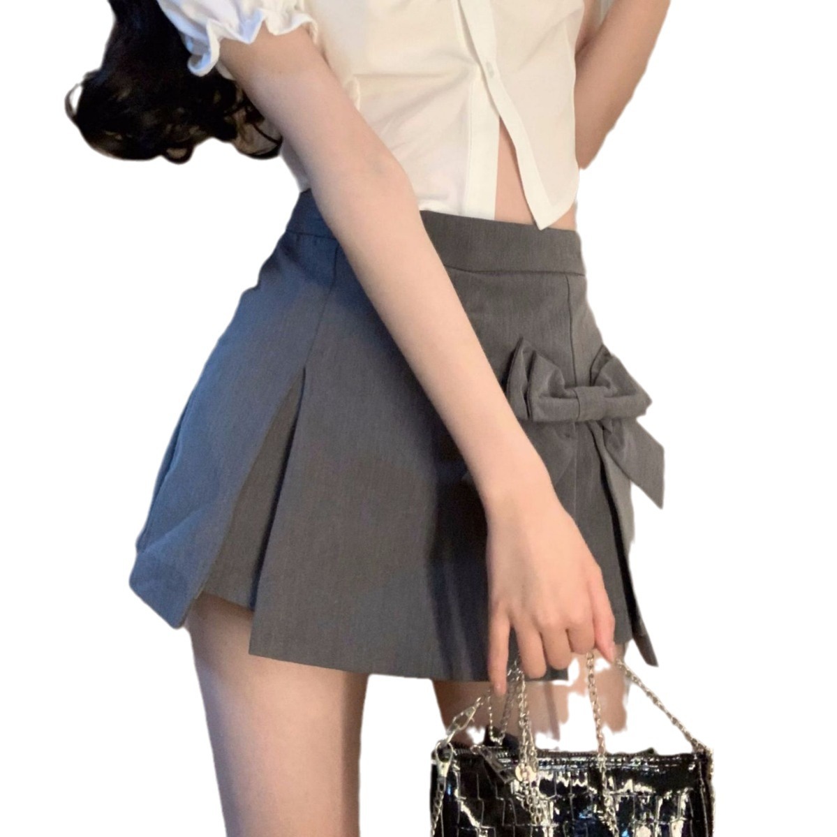 Age-reducing bow skirt girls' summer design suit high waist short skirt A- Line pantskirt unique chic