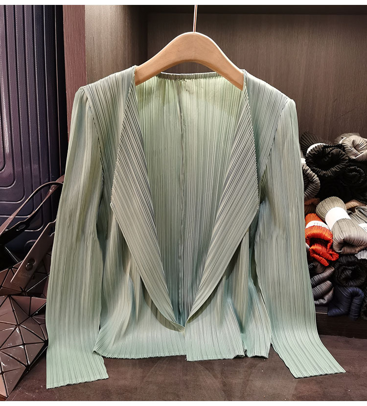Áo khoác vest nữ xếp ly cao cấp cổ bẻ dài tay mẫu mới xuân hè — Màu xanh lam nhạt, Màu xanh lục nhạt, Màu đen, Màu hồng chi tiết 9