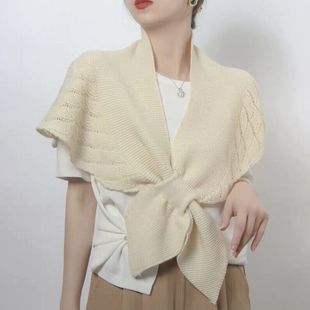 Korean-style New Hollow Fishtail Small Shawl Spring and Summer New Air-conditioned Room Fake Collar Knot Outer Knitted Waistcoat All-match