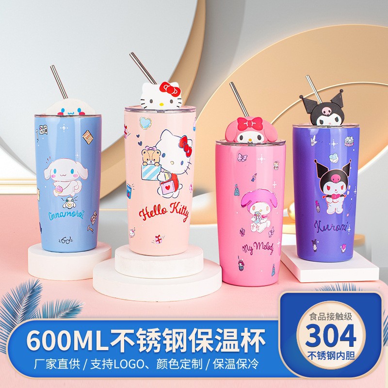 El Comercio exterior popular Sanrio paja café taza de vacío de acero inoxidable de dibujos animados nueva imagen linda muñeca de silicona taza de paja