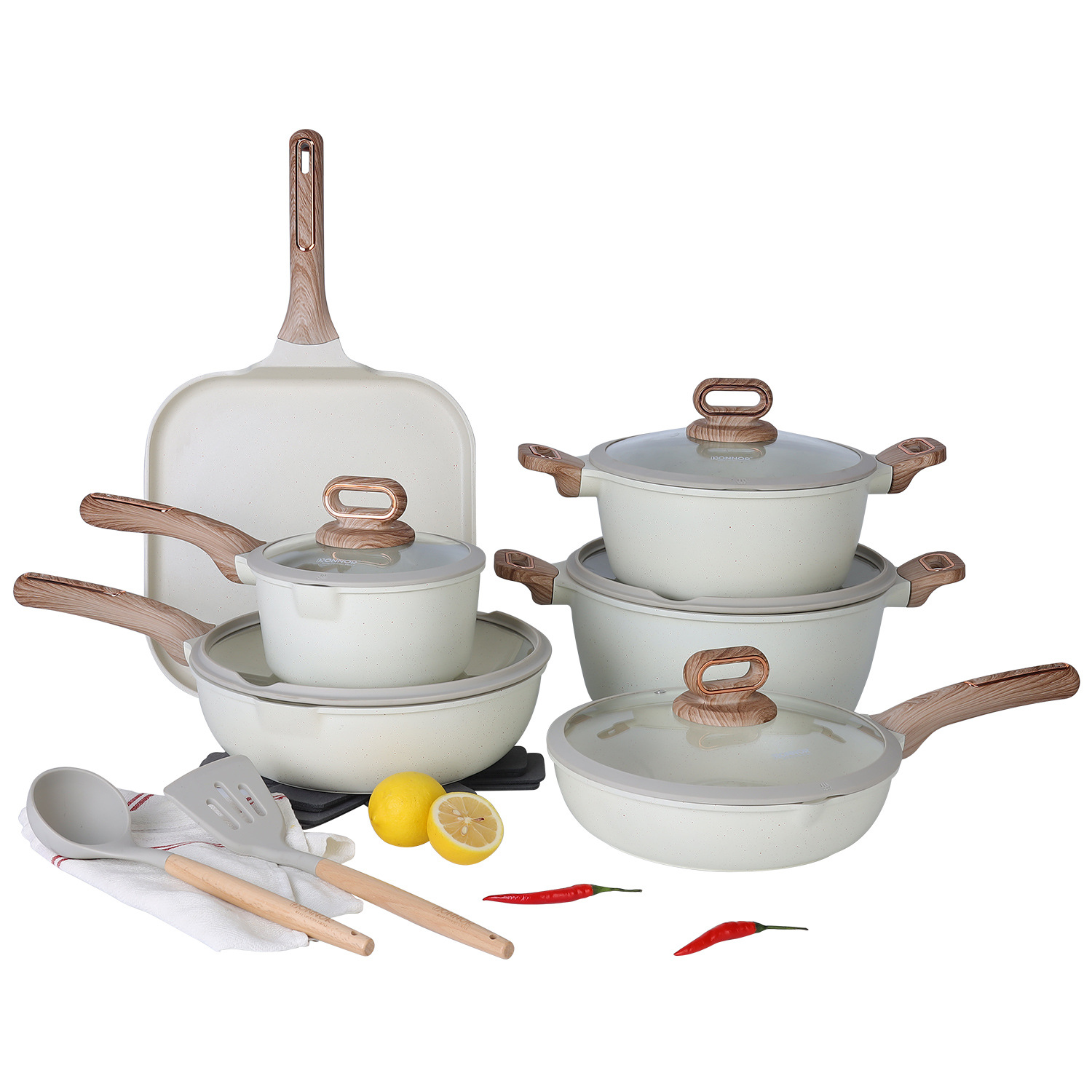 Donnor Bailey 16 piezas set cocina set no pegajoso prensado placa de cocina de mármol