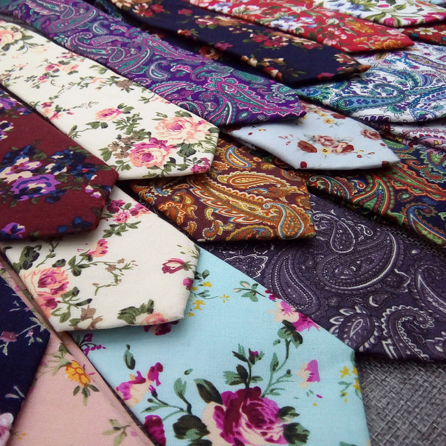 男士棉条纹印花领带棉格子 韩版婚庆窄版6cm花领带领结口袋巾套装|ms