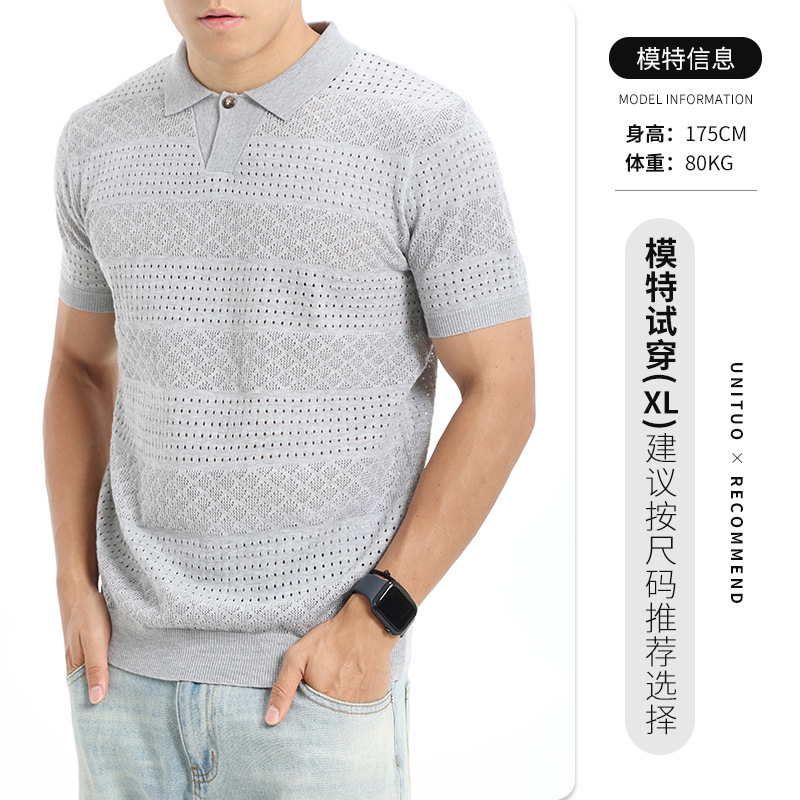 Hombres de verano nuevo hombre agujero jersey polo hombre delgado transpirable cool casual camisa de manga corta