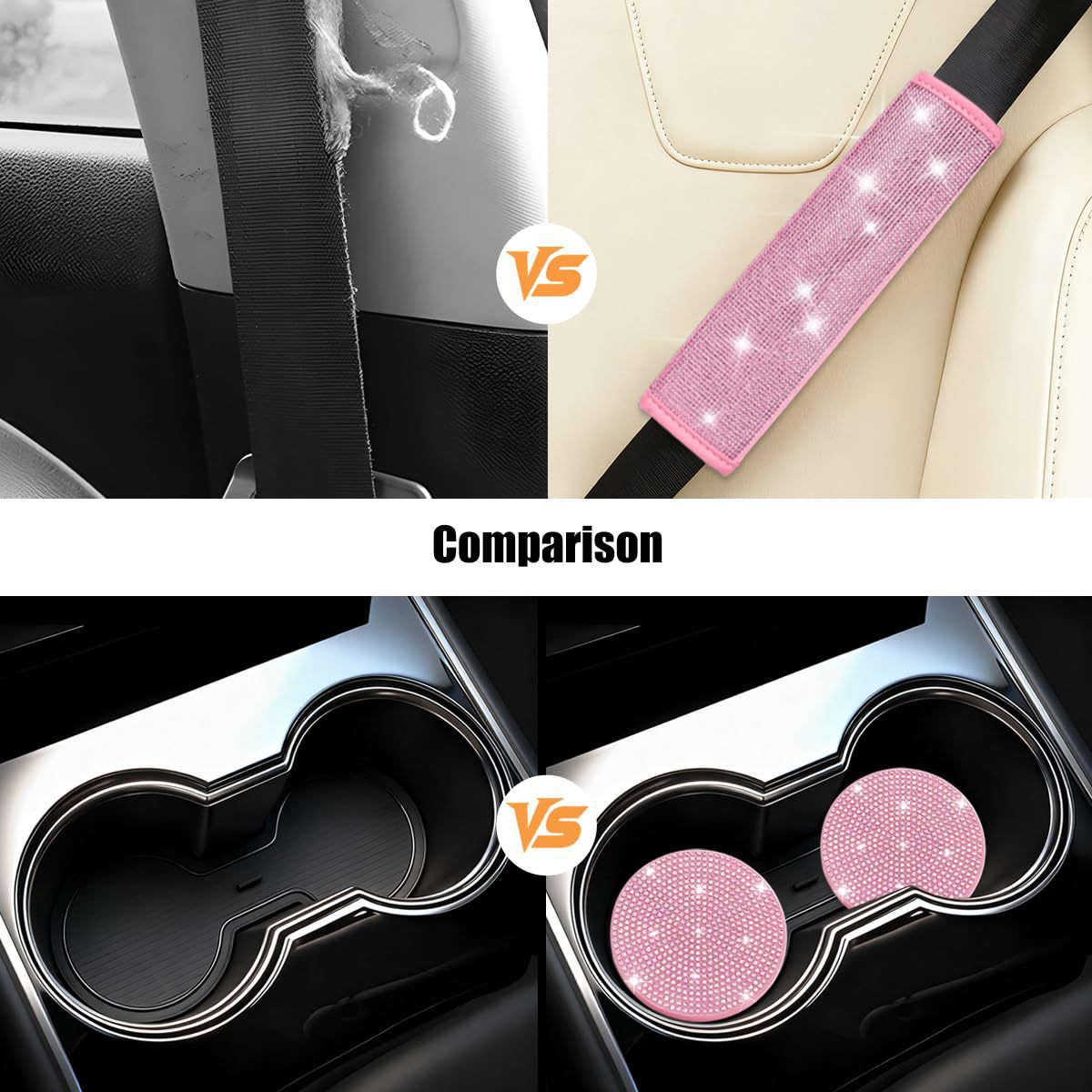 11-Piece Car Interior Set with Diamond-Encrusted Steering Wheel Cover, Car Hook, Glasses Holder, One-Touch Start Ring