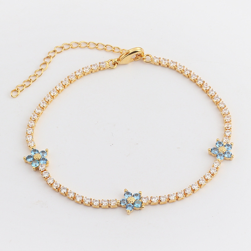 Fashion Flower Copper Inlay Zircon Bracelets 1 Piece