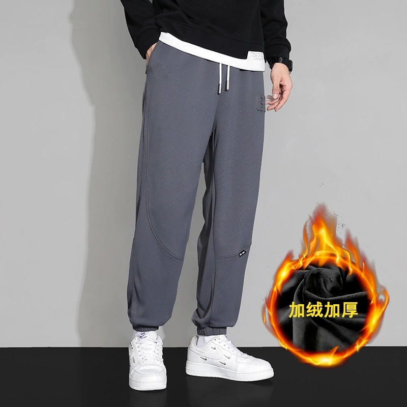 Мужские повседневные брюки, зимние брендовые драпированные спортивные спортивные штаны, зимние свободные прямые широкие брюки на флисовой подкладке