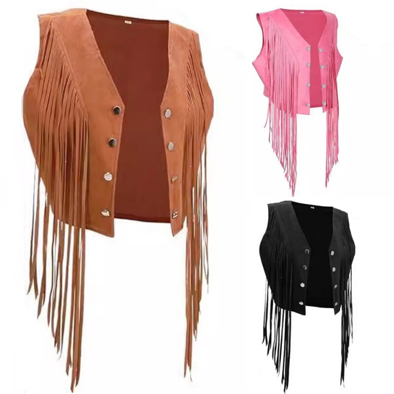 Cross-Border 60S Trendyy Hip-Hop Retro Style Spring and Summer Casual and Comfortable Long Tassel Multi-Color Short Women's Vest