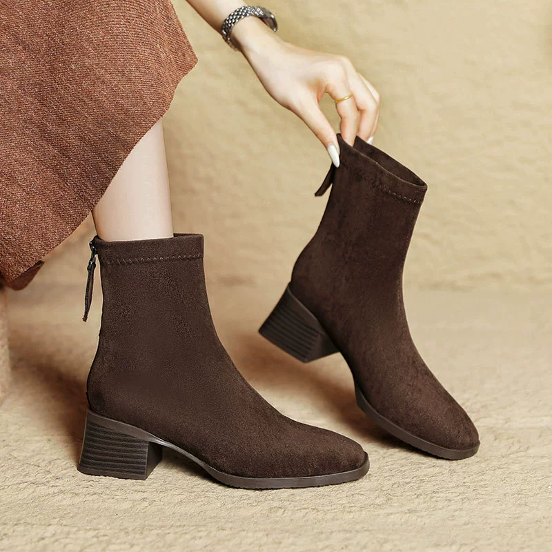 Женские короткие сапоги с квадратным носком, весенне-осенние одинарные сапоги, новый стиль 2025 года, массивный каблук, черные сапоги до середины икры, короткие сапоги на среднем каблуке в французском стиле, утягивающие фигуру.