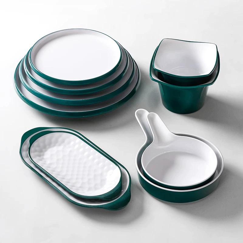 Two-color tableware, plastic rectangular dinner plate for commercial use