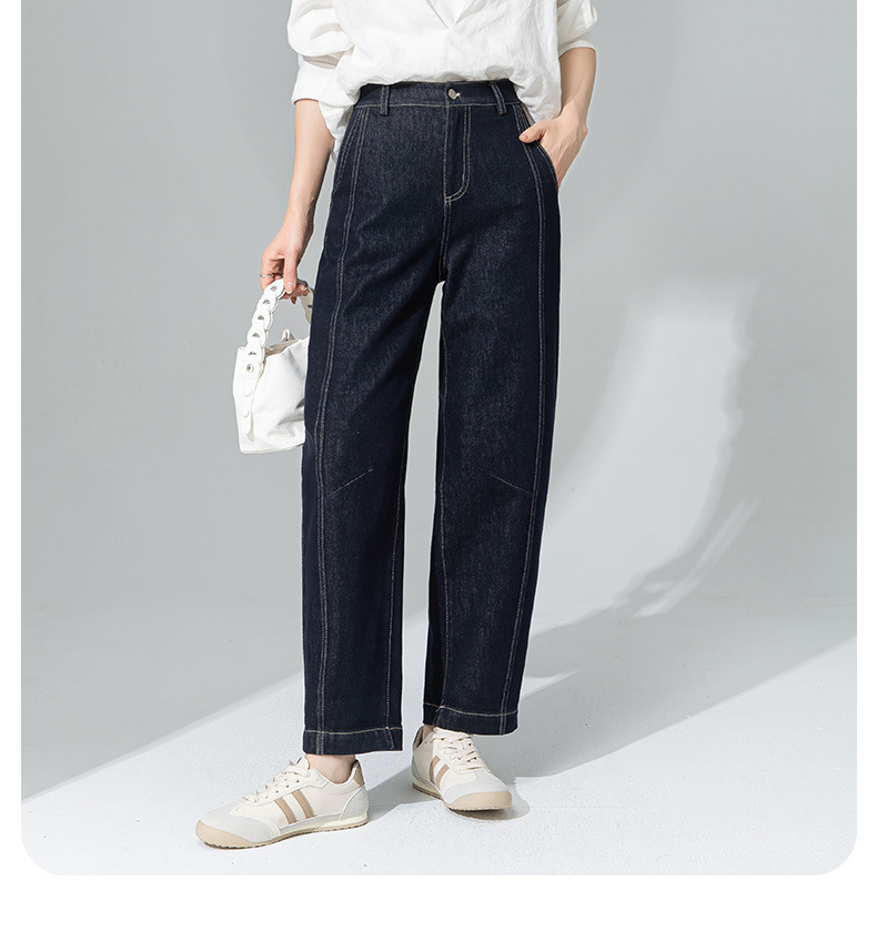 Quần jeans nữ cạp cao ống rộng dáng harem denim — Xanh denim chi tiết 2