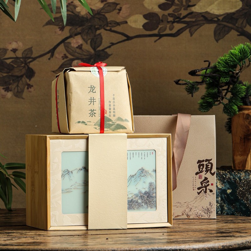 2024新款竹盒龙井方包茶叶包装盒空礼盒西湖明前龙井茶礼盒装空盒