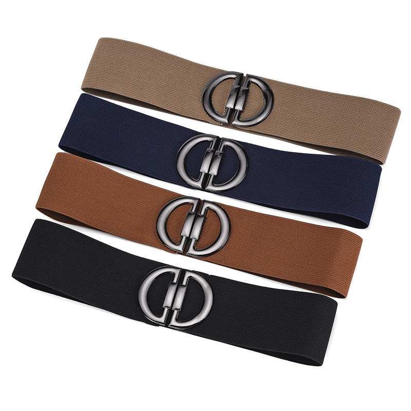 Moda popolare stile lettera tre dimensioni fibbia nera tessitura elastica ampia copertura in vita Cintura da donna versatile giacca a vento_voghion.com