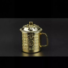 中式精雕龙凤呈祥黄铜茶缸大号加厚百福寿茶杯高档工艺品一件代发