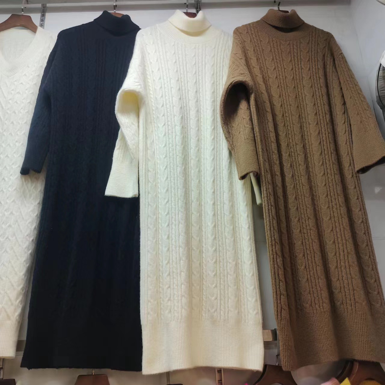 Efterår og vinter 2023 Ny Long Knitting Fried Dough Twists Bundkjole_voghion.com