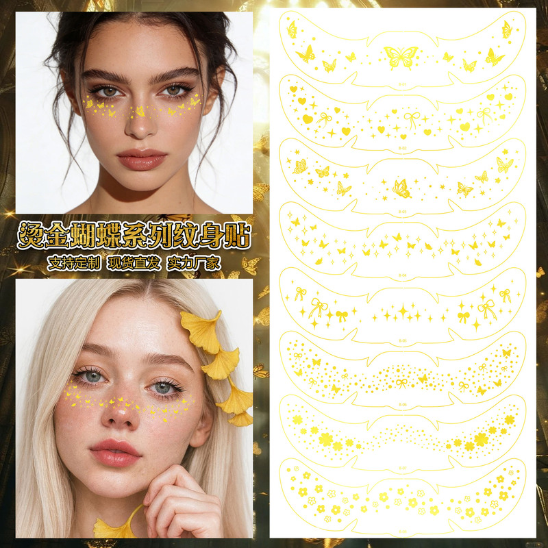 Cross-Border New Gold-Stamped Star Eye Makeup Tattoo Stickers, High-End Multi-Style Set, Custom Party Face Stickers