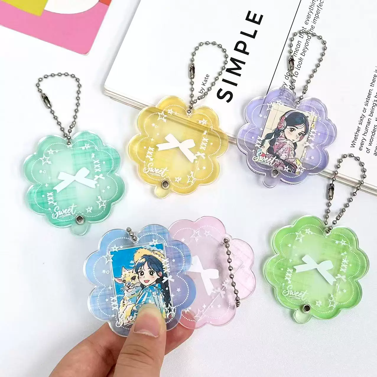 幸运四叶草一寸相框钥匙扣男女追星爱豆照片小卡卡套装饰防丢原创