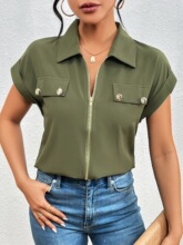 N 90511 Casual Zipper Front Shirt Top ��Լ�������� �羳