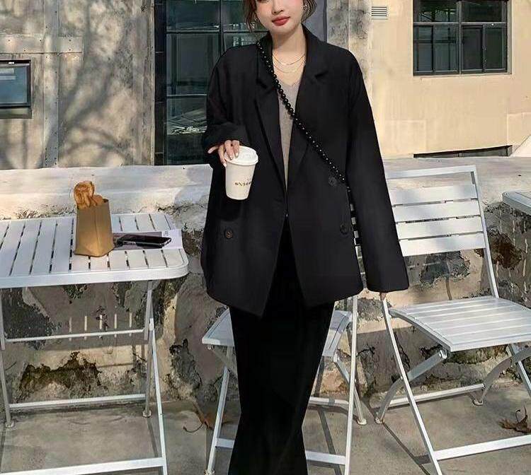 Áo khoác vest nữ công sở dáng trung bình, form rộng, tay dài, kiểu mới xuân thu — Màu trắng nhạt, đen, Màu trắng nhạt - phiên bản nâng cấp với chất liệu vải tốt hơn, Phiên bản nâng cấp màu đen với tay nghề tốt hơn chi tiết 11