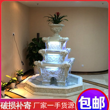 大型白色砂岩欧式造型四面流水喷泉树脂砂岩流水钵瀑布喷泉水景