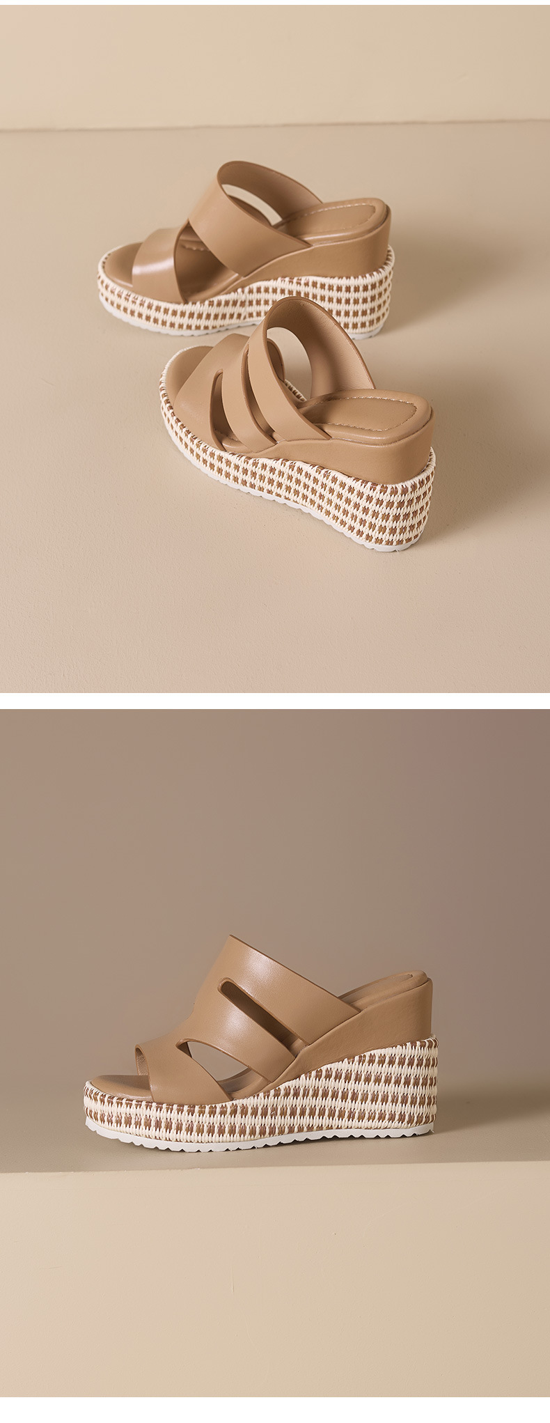 Dép sandal nữ quai chữ V đế xuồng cao gót 5 cm da PU mềm mại — màu đen, màu nâu nhạt, Trắng kem- chi tiết 16