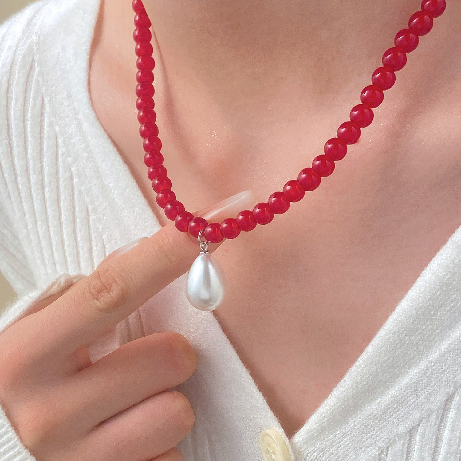 Collana con ciondolo a goccia d'acqua in stile coreano Bornet, per donna, con maglione, catena per clavicola di alta qualità_voghion.com
