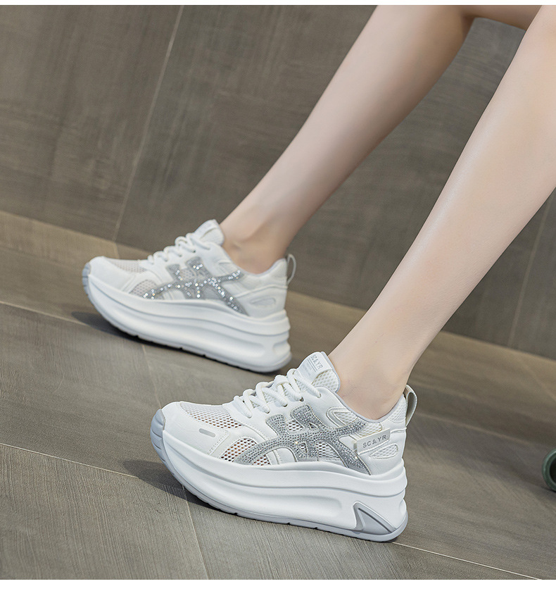 Giày sneaker nữ đế dày tăng chiều cao lưới thoáng khí mùa hè phong cách thể thao — M2916-2 Vàng kem, M2916-2 Xám kem, M2916-2 Xám chi tiết 12
