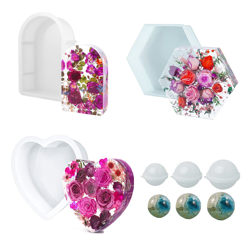 Diy resina epoxi geométrica tridimensional libro archivo espécimen rectangular de seis lados amor estante cuadrado molde de silicona