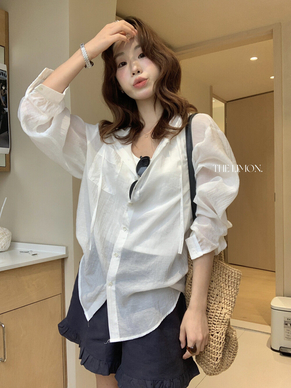 Áo chống nắng nữ dáng dài, tay ngắn, có mũ, phong cách Hàn Quốc, chất liệu mỏng nhẹ mùa hè — Trang chủ, màu trắng, Bột cam, màu xám chi tiết 31