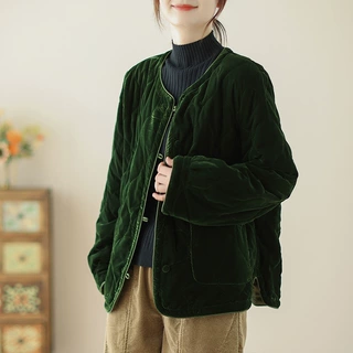 实拍2025冬新款复古休闲棉服棉衣外套女圆领宽松短款保暖棉袄