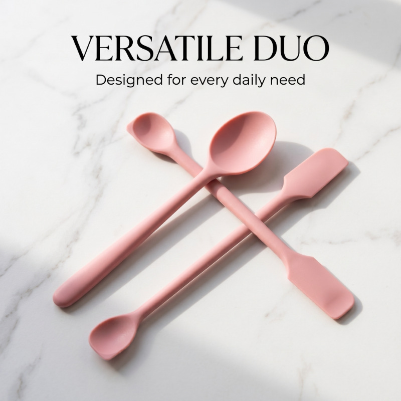 Cross-border portable food-grade silicone spoon, easy to clean, double-ended jam spoon, cream butter spatula, mixing spoon Cross-border portable food-grade silicone spoon, easy to clean, double-ended jam spoon, cream butter spatula, mixing spoon