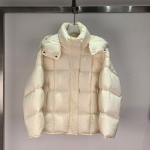 2024冬季新款女装时尚新品90鸭绒米白宽松连帽羽绒服女5FA280641Q