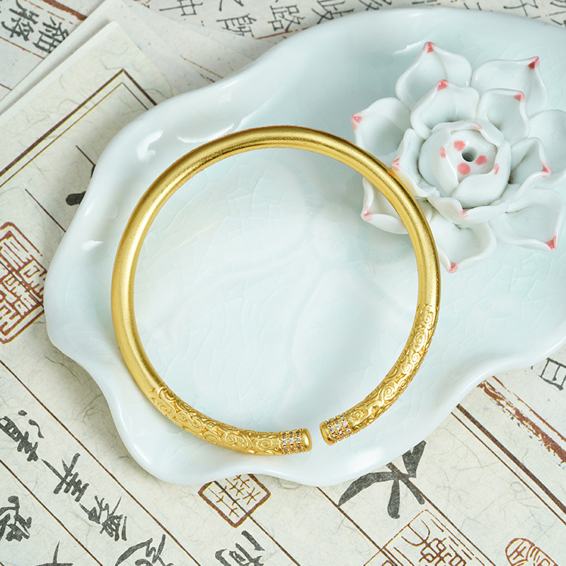 Nueva pulsera de oro de arena vietnamita, marea nacional, diamantes, nubes auspiciosas, garrote de oro, brazalete, cobre chapado en oro, joyería que no se desvanece durante mucho tiempo